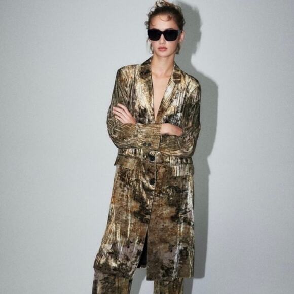 Zara Olive and Brown Tie Dye Velvet Coat - Picture 1 of 9